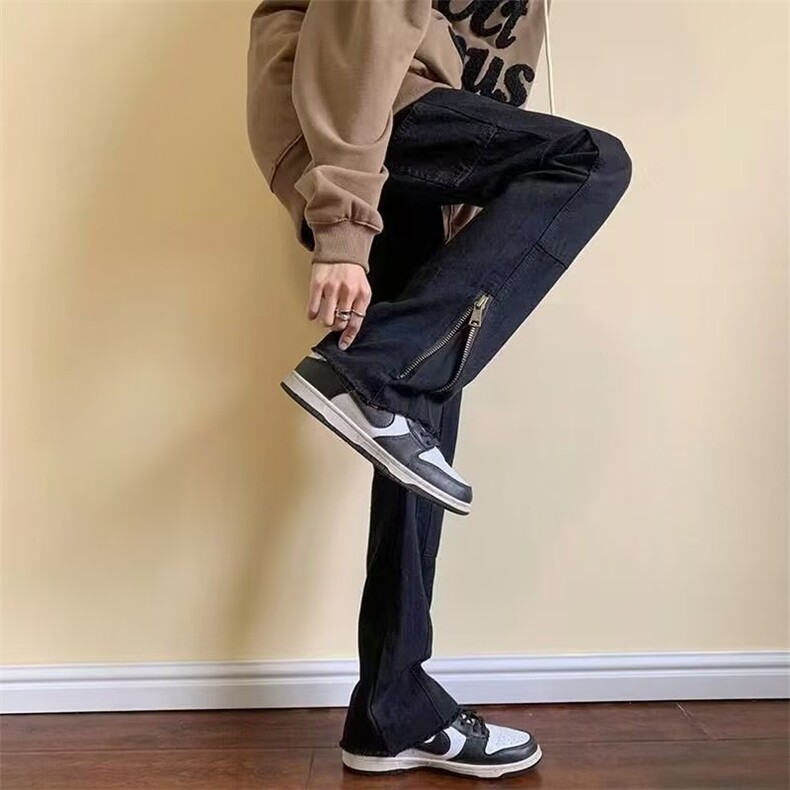 1027-P48黑色牛仔裤男秋冬高端美式潮牌高街vibe设计感拉链,男装牛仔裤,电商B323A