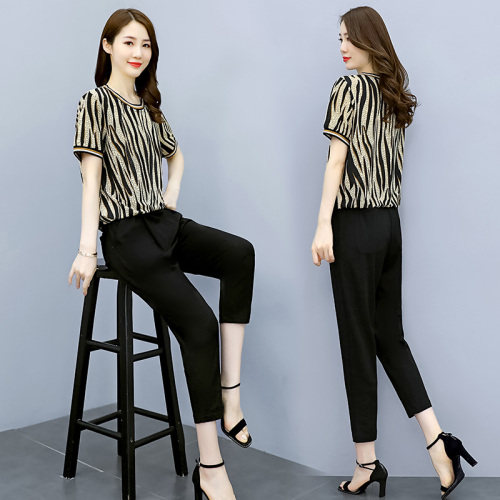 冰丝运动套装女薄款2025年夏季新款中年妈妈时尚休闲短袖两件套,女装套装/套裙,依如秀(原杭风阁)