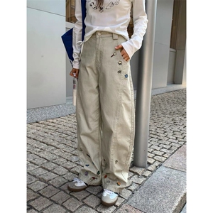 1506-1/GL10120/P62卡通刺绣弯刀工装裤女款复古休闲图片