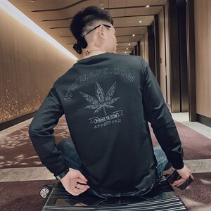 2021春款社会精神小伙帅痞百搭树叶印花套头长袖卫衣T恤29033-P50图片