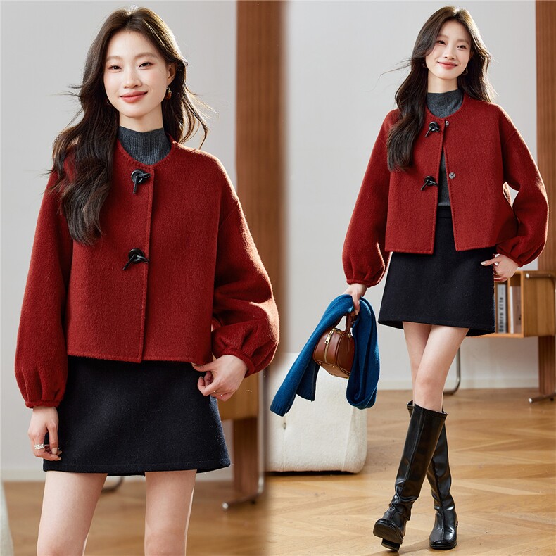 2025年冬季现货羊毛大衣新款经典复古短款双面呢外套，女装双面呢大衣，臻衣坊