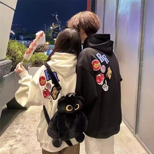 春秋冬新款刺绣字母连帽套头宽松百搭卫衣男女潮情侣装WY902 P53图片