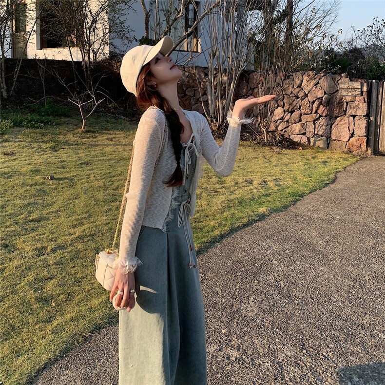 牛仔连衣裙套装女2025夏季新款法式复古开衫上衣显瘦吊带裙两件套,女装连衣裙,2C218