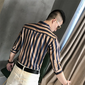 夏季男士七分袖印花衬衫男休闲修身条纹衬衣A236-2003-P55图片