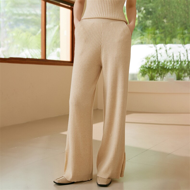 秋冬季显瘦百搭女款针织阔腿裤简约时尚高腰直筒长裤，女装休闲裤，绒歆坊