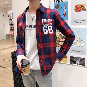 情侣装潮牌数字68号长袖格子休闲衬衫228-CS66-P45图片