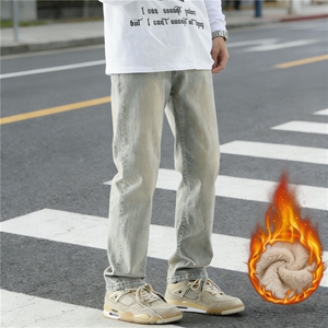 黄泥色秋冬季高街牛仔裤男宽松直筒潮流百搭长裤YZ87-P50/加绒P58图片