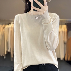 2025春季精纺薄款圆领打底衫上衣女纯色宽松百搭毛衣配大衣，女装针织衫/毛衣，暖烁特种纱工厂店