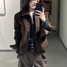 美式复古pu皮机车夹克外套男女潮牌高级感痞帅鹿皮绒双层夹克潮流，男装夹克，星座506A