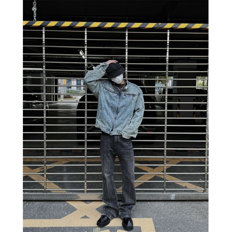 博主风cleanfit牛仔外套男美式复古垫肩夹克JK2409-特P90,男装夹克,星座1007（原301D）