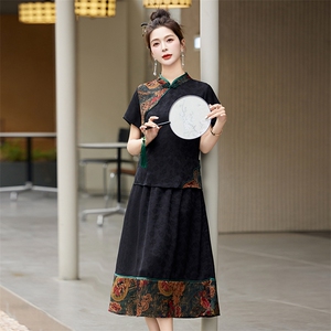 现货香云纱仿真丝套装女高端品牌2024夏季新款短袖印花高级减龄轻奢图片