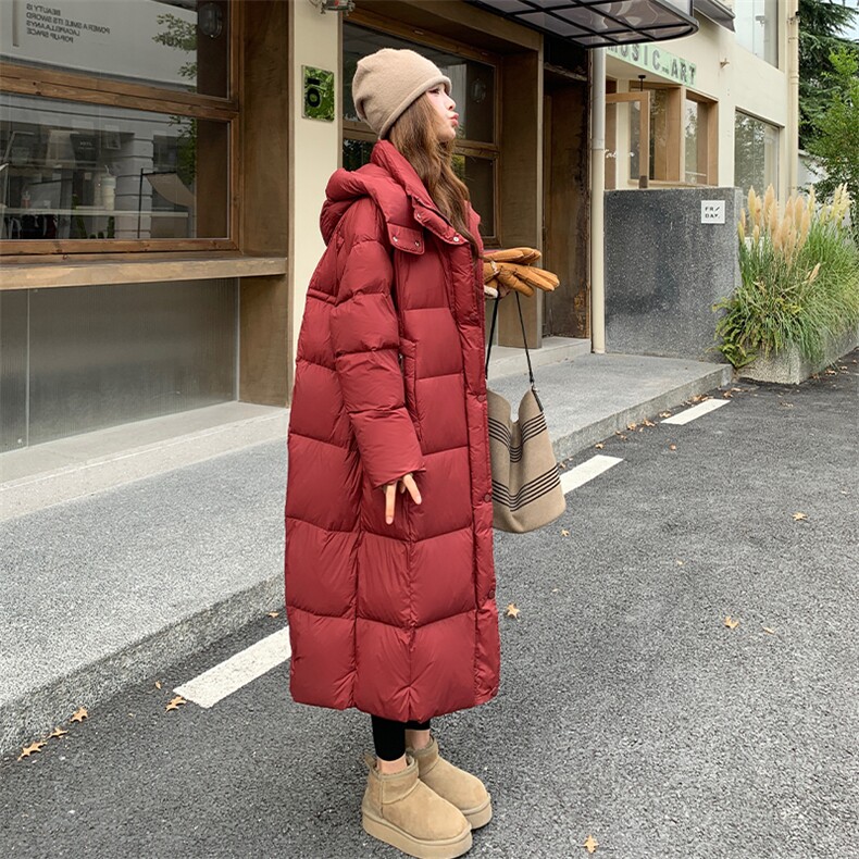 红色羽绒棉服过膝长款加厚2025新款冬季高级感中戏棉衣棉袄外套,女装羽绒服,欣美人