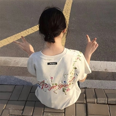 万针全刺绣工艺抖音得物高品质260克重磅纯棉双纱美式高街短袖T恤，男装T恤，电商A486-1