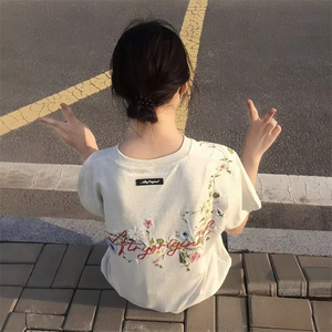 万针全刺绣工艺抖音得物高品质260克重磅纯棉双纱美式高街短袖T恤图片