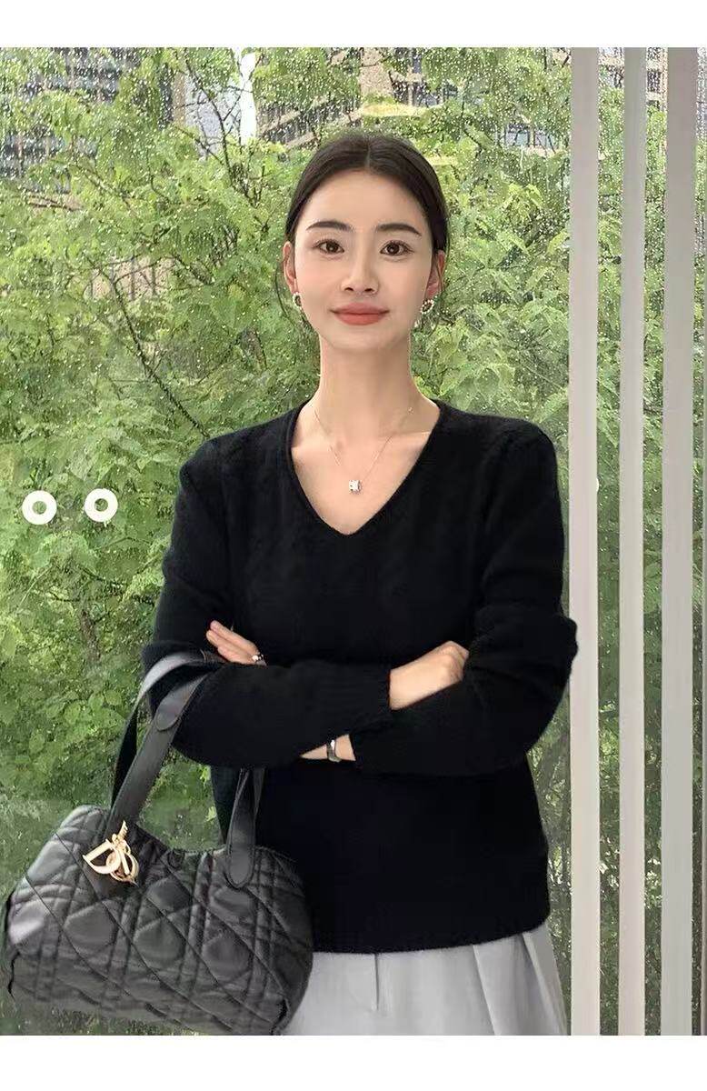 2025年秋季女士半身麻花V领,针织衫/毛衣,百纯羊绒