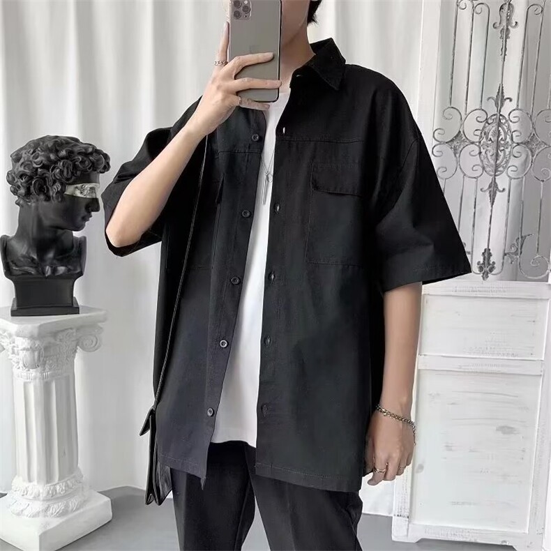 夏季短袖休闲工装衬衣男生宽松凉爽衬衫超薄外套上衣,男装衬衫,星座1013