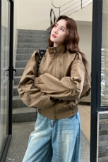 休闲工装咖色短外套女春秋2025季新款小个子减龄超火流行爆款上衣，女装短外套，2C081