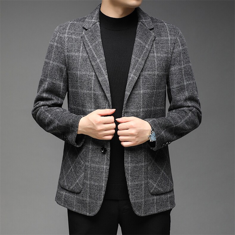 秋冬季新款羊毛呢大衣西服中年男士商务休闲西装上衣加厚保暖外套,男装西服,电商B212（原钱塘6029）