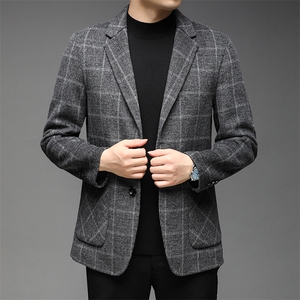 秋冬季新款羊毛呢大衣西服中年男士商务休闲西装上衣加厚保暖外套图片