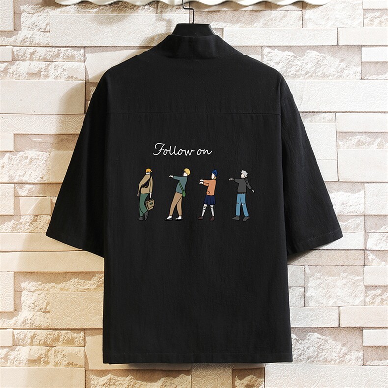 HF59043-P40风汉服男开衫外套七分袖道袍砖墙挂拍，男装民族服装，电商A040A