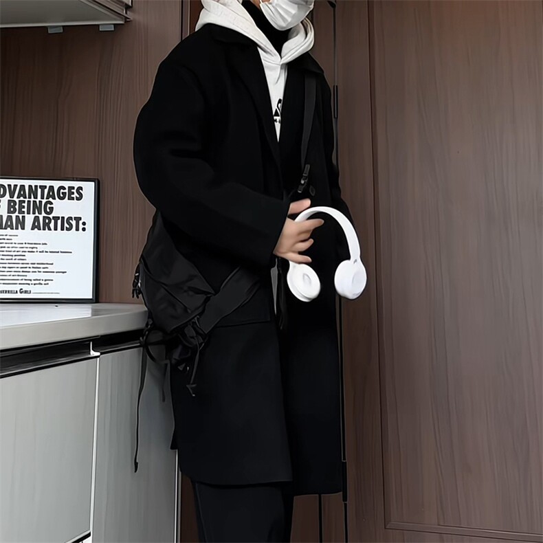 N6150/P115港风双排扣中长款过膝长款呢大衣男风衣毛呢料外套，男装风衣，电商A141