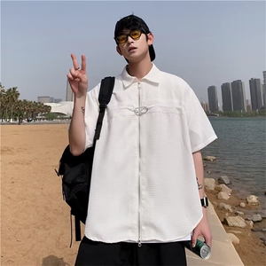 2024夏季新款短袖开衫衬衣男潮流百搭宽松半袖衬衣 现货W8130-P34图片