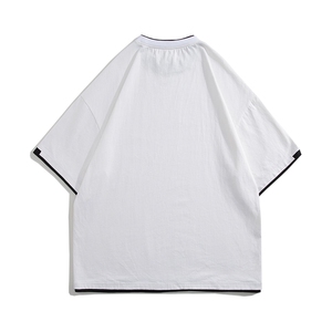 白底 23夏季时尚潮流印花100棉假两件百搭短袖T恤 T735P35控58图片