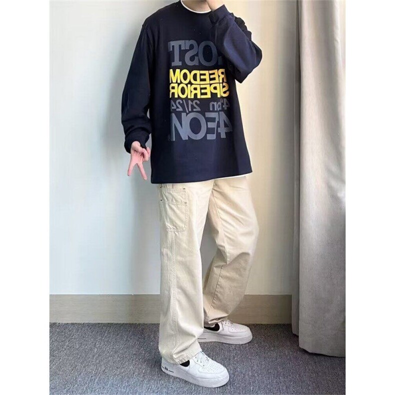 春季日系休闲工装裤口袋宽松直筒时尚长裤网图K4541-P40,男装休闲裤,星座1001-1
