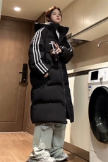中性过膝棉衣织带三条杠长款加厚情侣羽棉服外套男G1076P168，男装棉衣，电商A339