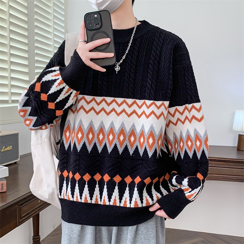 【抖音得物】2025秋季时尚毛衣针织衫男士圆领宽松长袖，男装针织衫/毛衣，电商A113