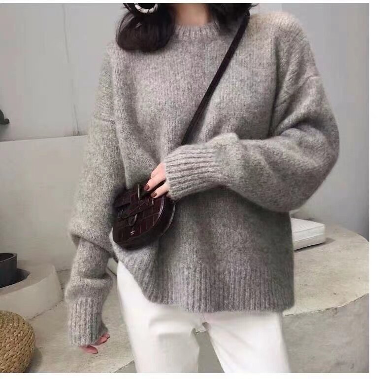 2025秋冬重磅加厚圆领羊绒衫女宽松慵懒风针织羊毛打底衫大码毛衣,女装羊毛衫,恒恩羊绒