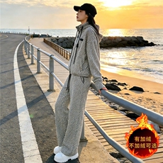 欧货洋气减龄时尚套装女秋冬新款立领拉链开衫卫衣阔腿长裤两件套，女装套装/套裙，江南