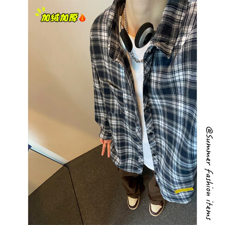 秋冬休闲潮流格子衬衫保暖加厚打底衫男C2158-特P32/C9732-特P40,男装衬衫,电商A007