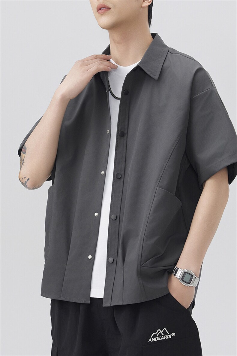 夏季纯色短袖衬衣男宽松落肩质感半袖衬衫A157B-CS4200-P45,男装T恤,电商A157B