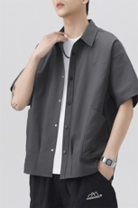 夏季纯色短袖衬衣男宽松落肩质感半袖衬衫A157B-CS4200-P45，男装T恤，电商A157B