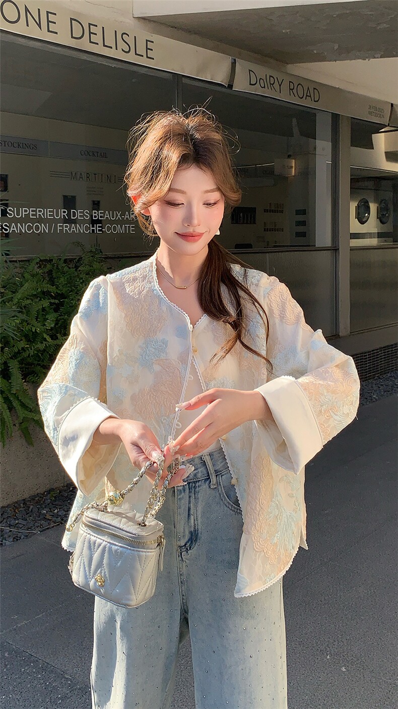 新款上新2025蓝色立体花朵刺绣防晒外套女85076-208A-P170-K255,女装短外套,浙宝208A