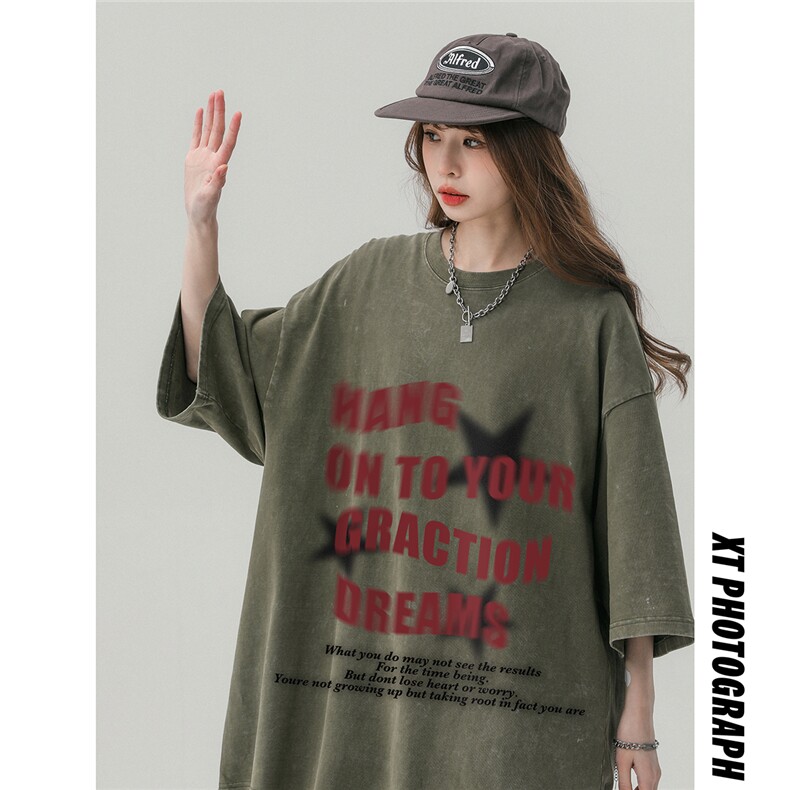 中性风23新款做旧水洗百搭时尚圆领100棉短袖T恤DT1012P38控58图片