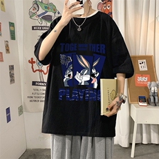 YT26234-P30亚短袖t恤男大码五分袖男宽松七分袖海报风，男装T恤，电商A040