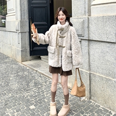 羊羔绒皮毛一体外套8875P225K338，女装棉衣/棉服，2C201