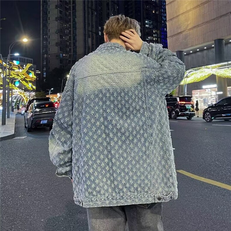 美式潮牌秋装新款小众设计感印花复古牛仔外套情侣装宽松夹克上衣,男装夹克,星座218-1（原230）