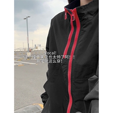 撞色潮流设计休闲夹克外套港风宽松时髦情侣款上衣HY812TP55控98，男装夹克，电商A102B