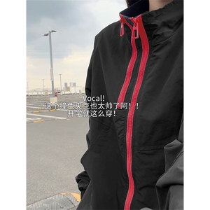 撞色潮流设计休闲夹克外套港风宽松时髦情侣款上衣HY812TP55控98图片