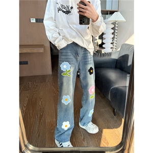 花朵刺绣贴布绣设计感直筒牛仔裤 XZ603-K804-P60控78图片