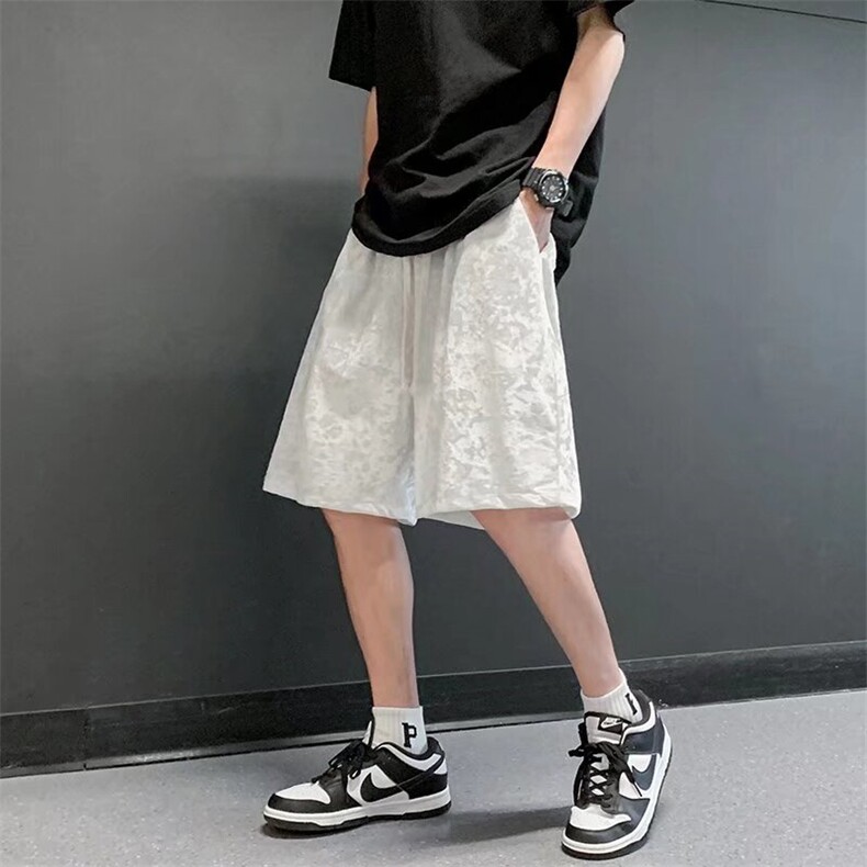 冰丝绒短裤男夏季垂坠感冰丝松紧腰五分短裤潮1001-1-DK08-P28图片