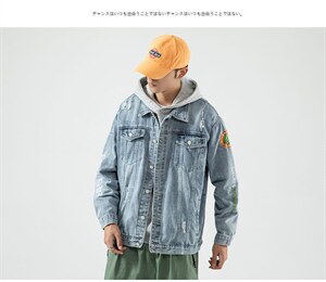 jk822-p90--限价128无影墙牛仔夹克肥仔秋款量足绣花印花大码图片