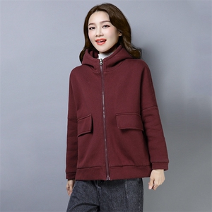 潮流时尚纯色棉服连帽拉链棉长袖加厚常规印花口袋图片