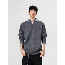 文艺慵懒复古假两件v领翻领毛衣高级针织衫上衣慵懒风外套MY7092，男装针织衫/毛衣，星座516A