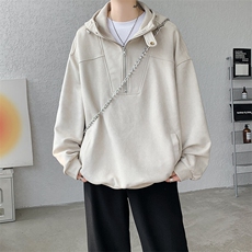 M-8XL春季麂皮绒连帽卫衣大码宽松美式半拉链外套帽衫WY9102/P68，男装卫衣，电商B238