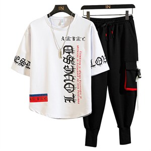 2023夏季男士新款运动休闲短袖套装印花短袖T恤套装男F173P75图片