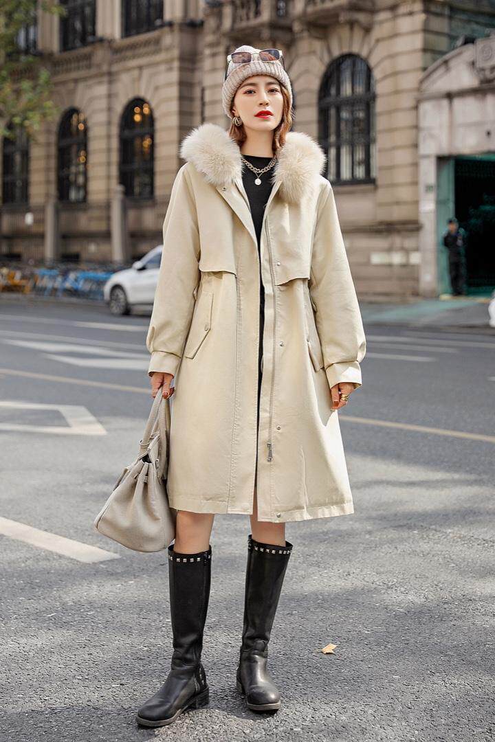 风衣版狐狸毛派克服韩范，女装风衣，贻思茗